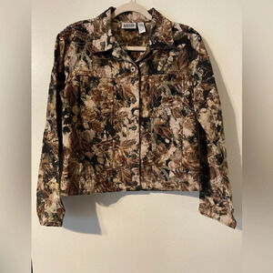 Vintage Chico’s Design Floral Leaf Embroidered Metallic Thread Jacket Size 1/Med